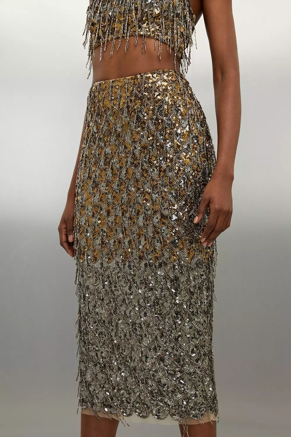 Scallop Beaded And Embellished Midi Skirt Karen Millen