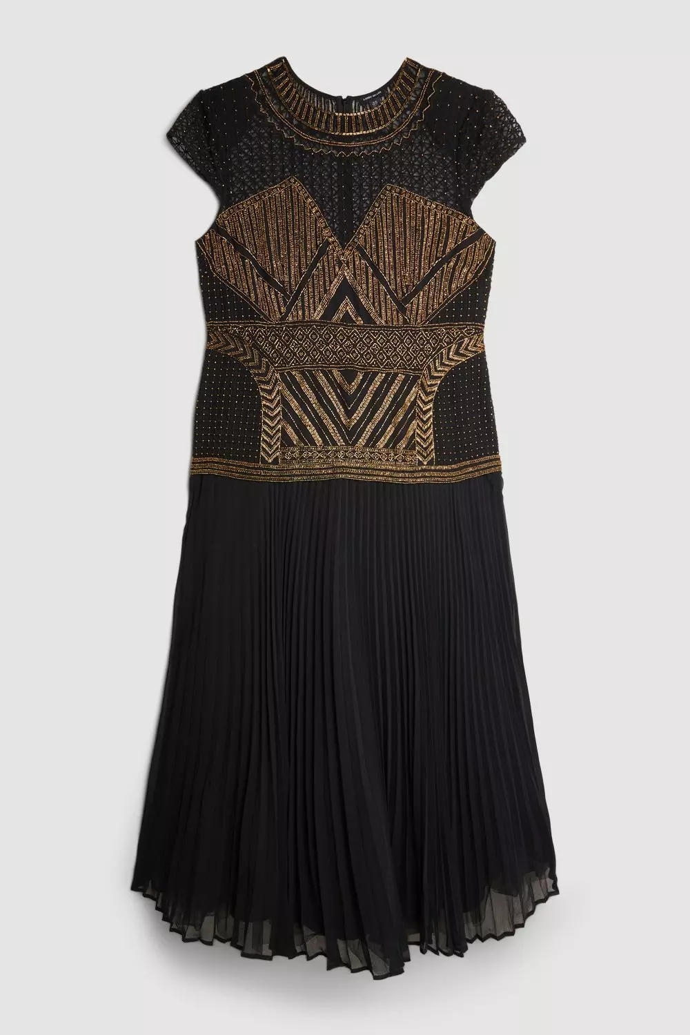 Plus Size Gold Embellished Pleated Woven Maxi Dress Karen Millen