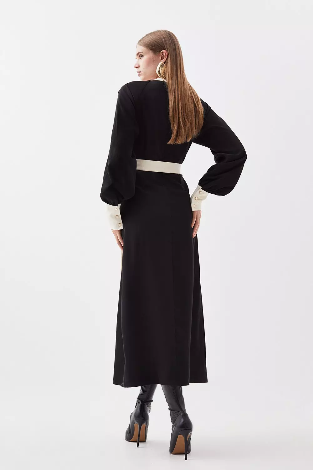 Long sleeve belted outlet maxi dress