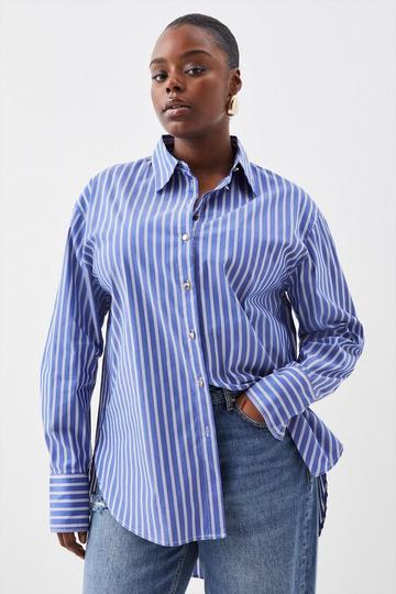 Plus Size Poplin Stripe Detail Boyfriend Shirt stripe