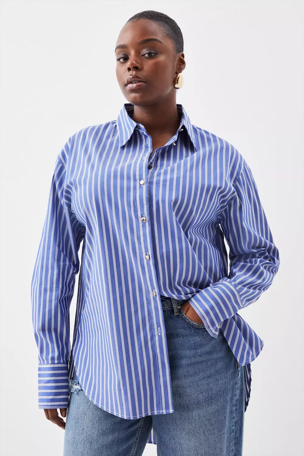 Plus Size Poplin Stripe Detail Boyfriend Shirt