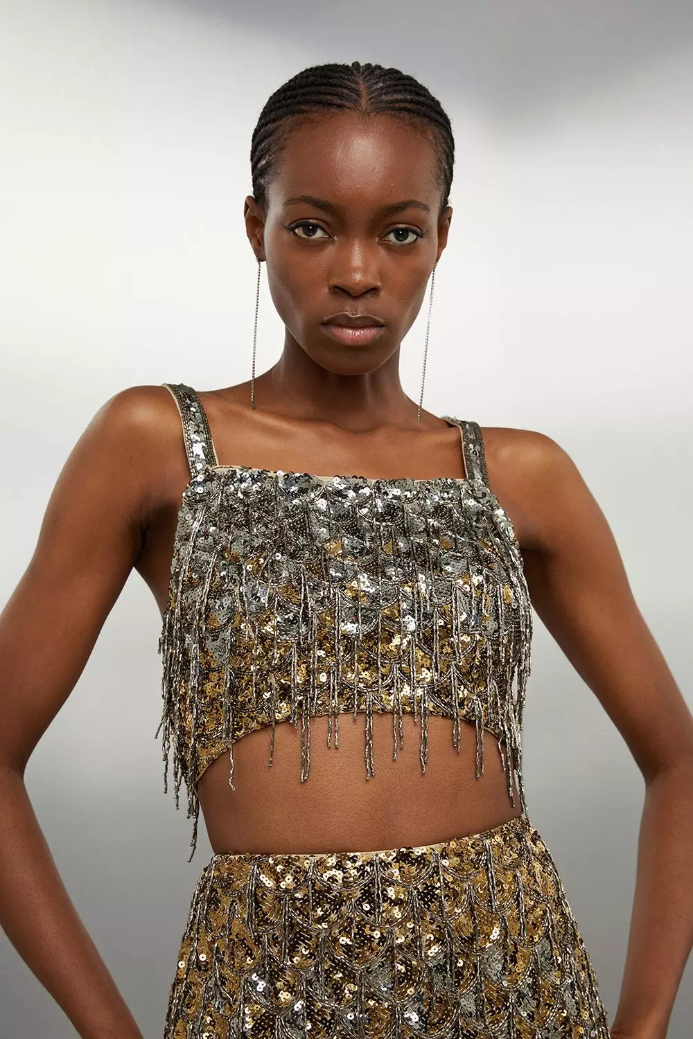 Embellished crop top shop and long skirt