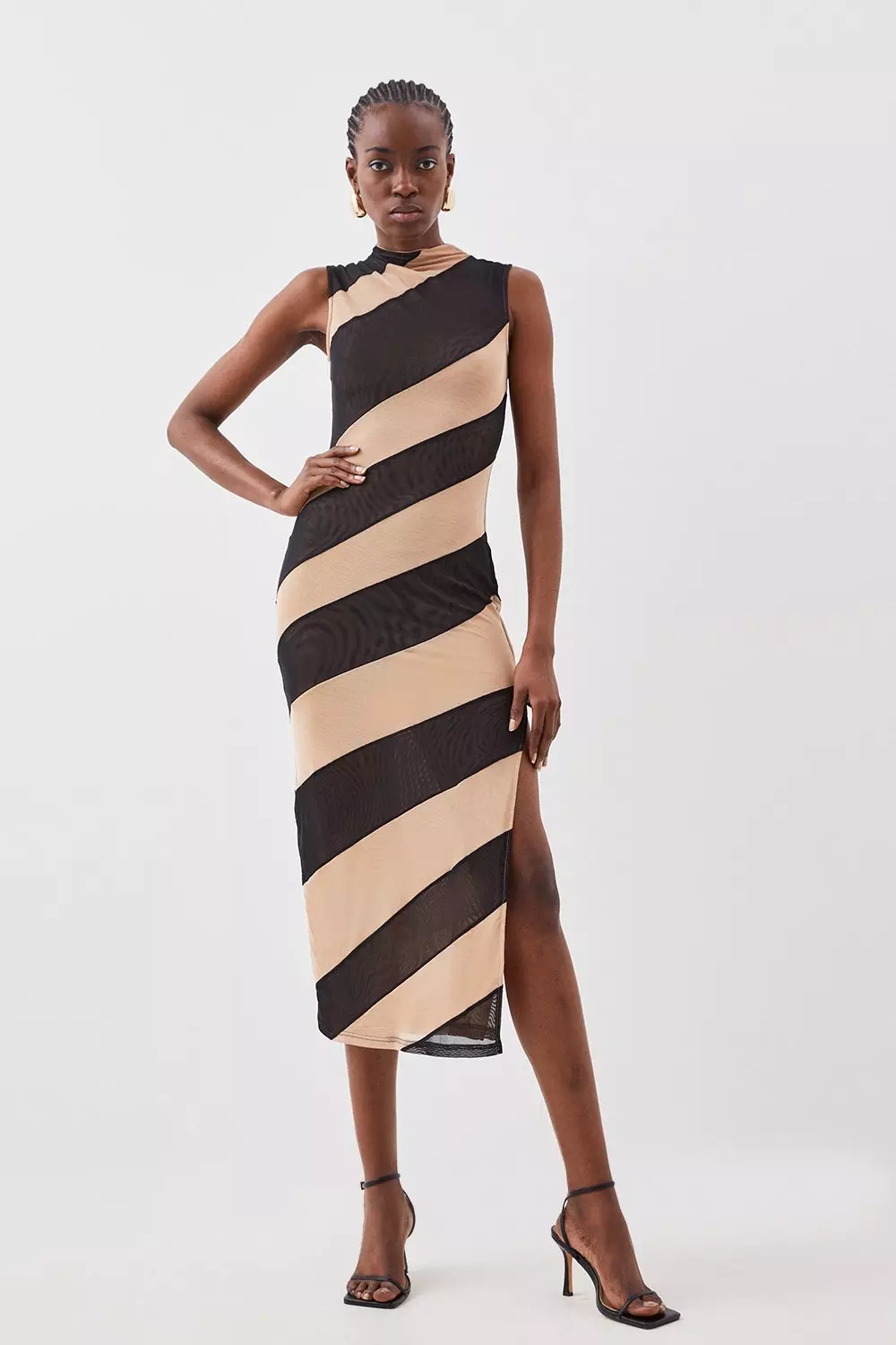 Graphic Mesh High Neck Midi Dress | Karen Millen