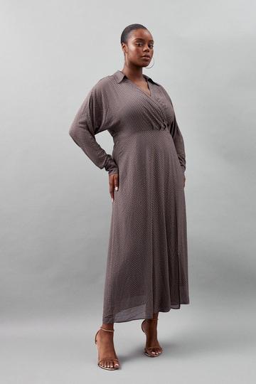 Plus Size Embellished Plunge Batwing Woven Maxi Dress silver