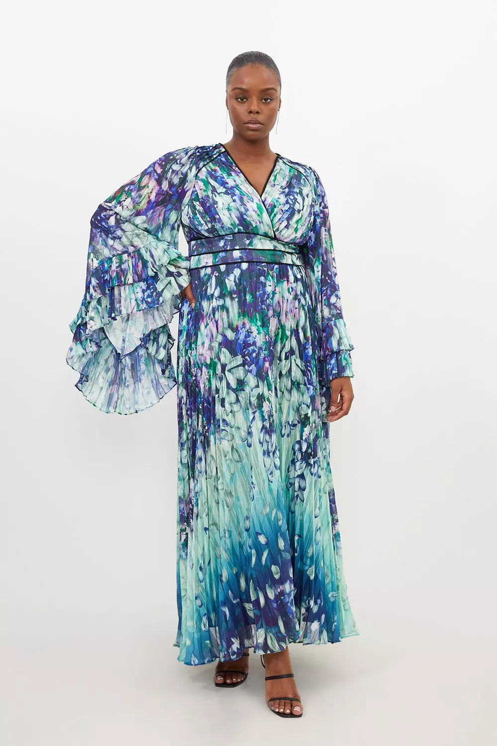 Plus Size Floral Drama Kimono Woven Maxi Dress