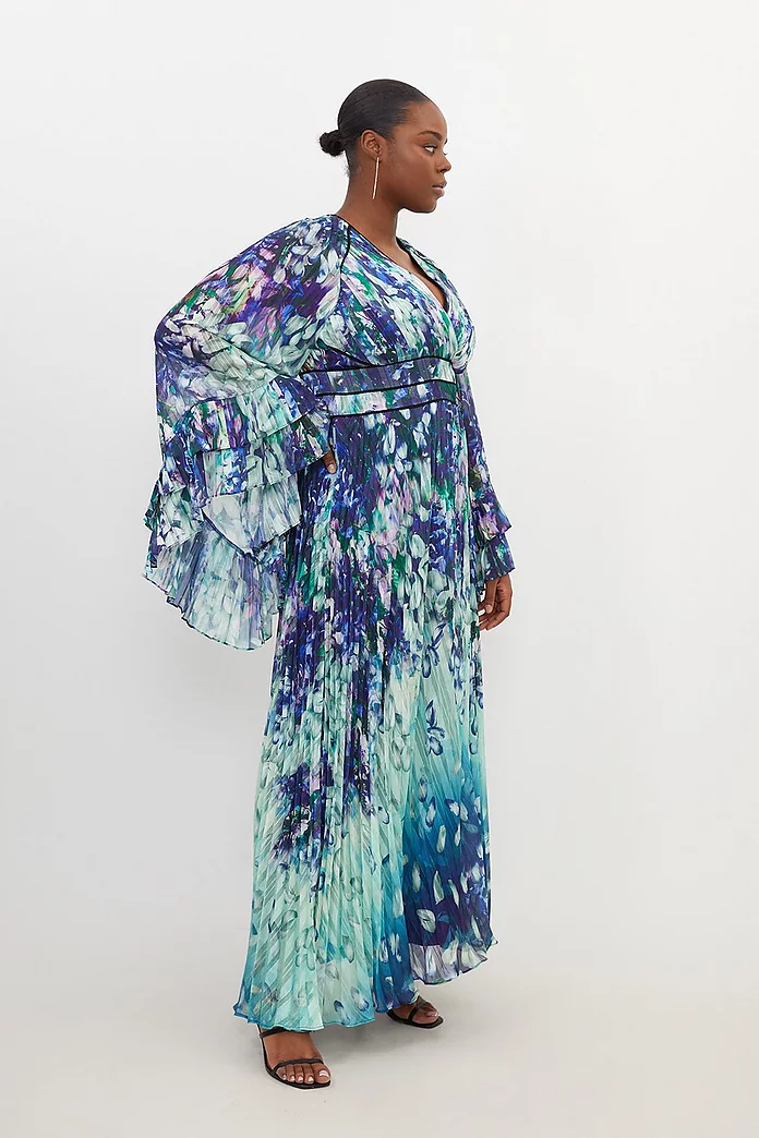 Plus Size Floral Drama Kimono Woven Maxi Dress
