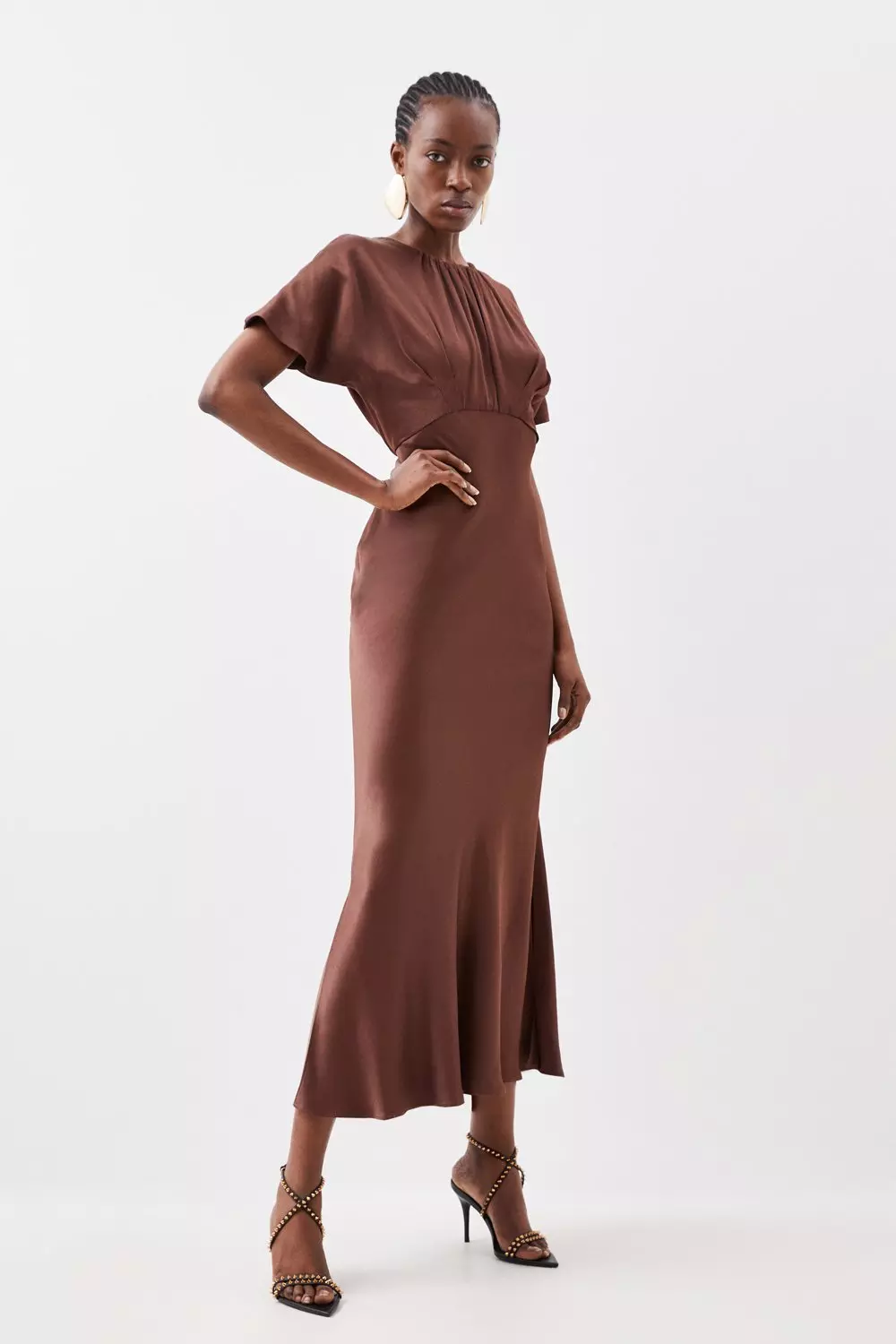 Crepe maxi dress with on sale sleeves