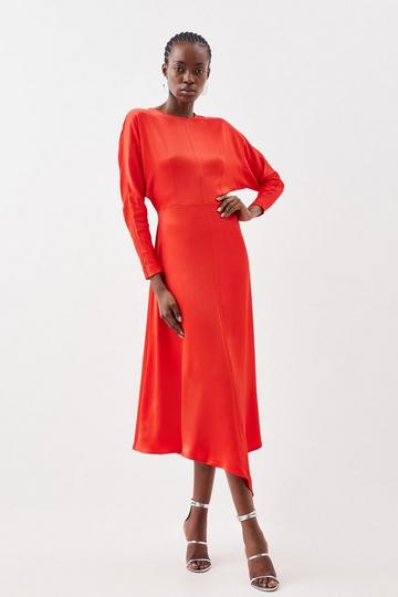 Red Petite Satin Woven Crepe Long Sleeve Maxi Dress