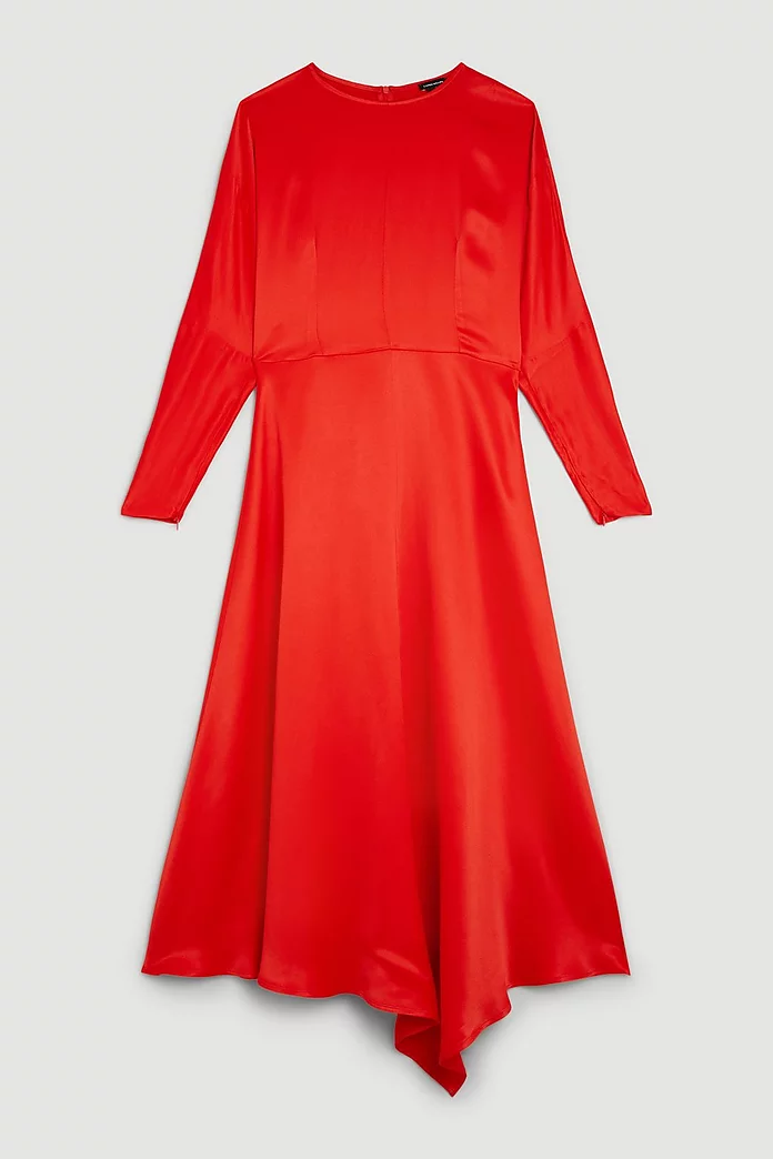 Petite Satin Woven Crepe Long Sleeve Maxi Dress | Karen Millen