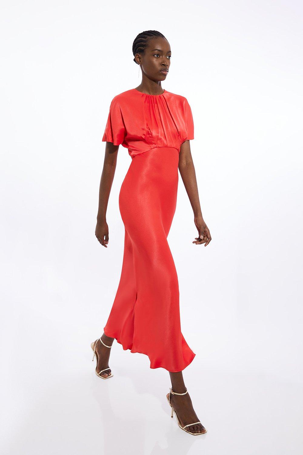 Tall Satin Woven Crepe Maxi Dress - Red