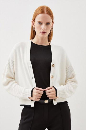 Premium Alpaca Wool Blend Mid Weight Knit Cardigan ivory