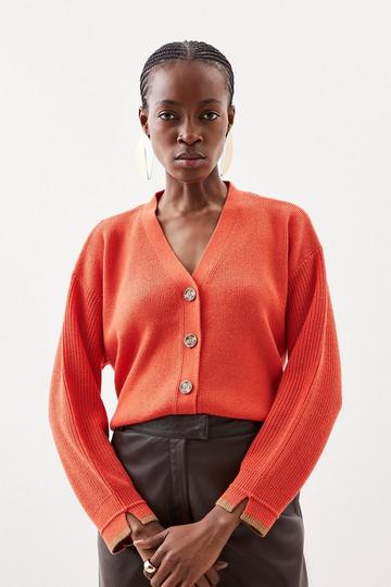 Premium Alpaca Wool Blend Mid Weight Knit Cardigan orange