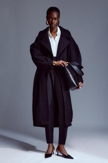Compact Wool Blend Oversized Knit Coat black