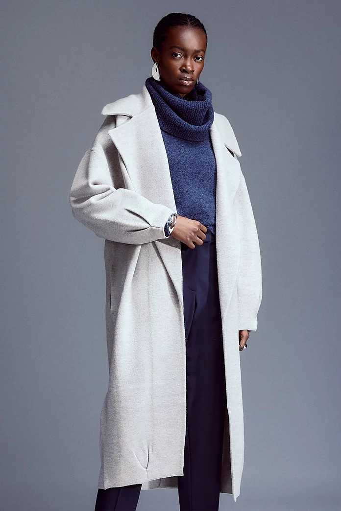 Compact Wool Blend Oversized Knit Coat | Karen Millen