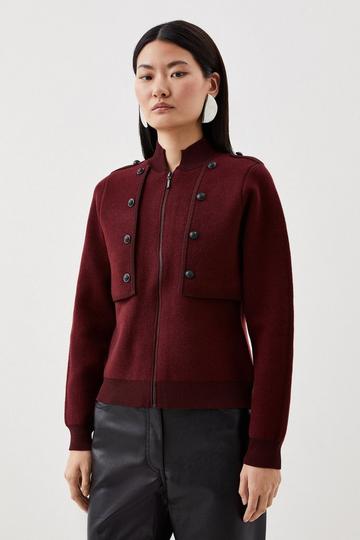 Compact Wool Blend Military Knit Jacket burgundy