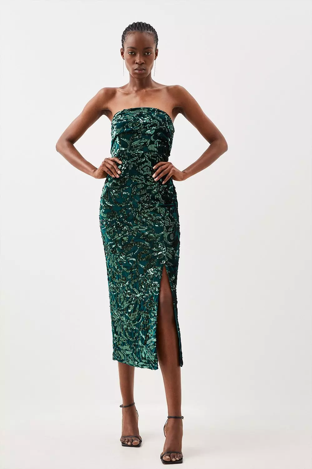 Silver Statement Sequin Bandeau Midi Dress