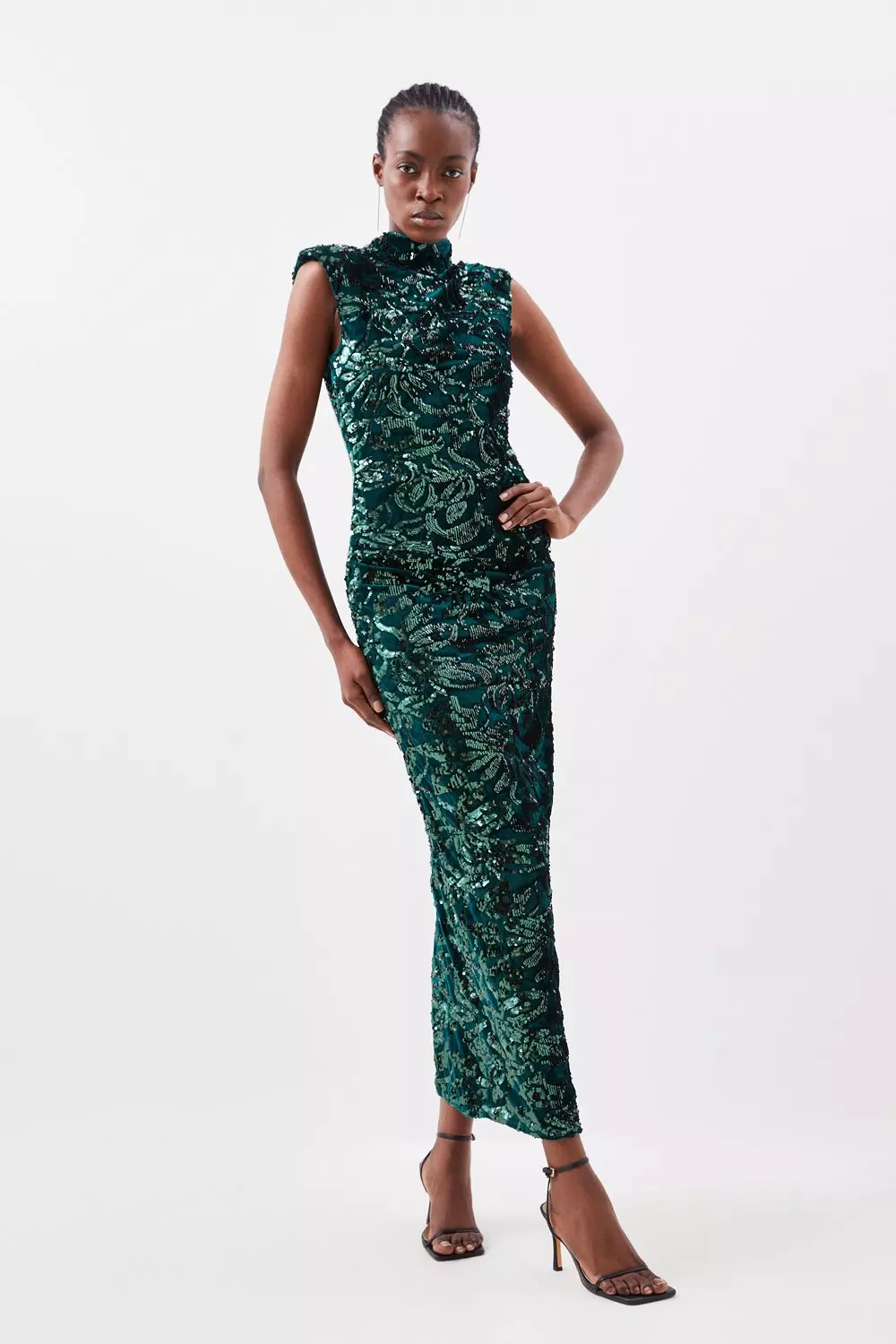 High neck shop sequin midi dress