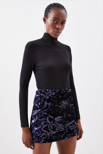 Velvet Sequin Woven Low Rise Mini Skirt navy