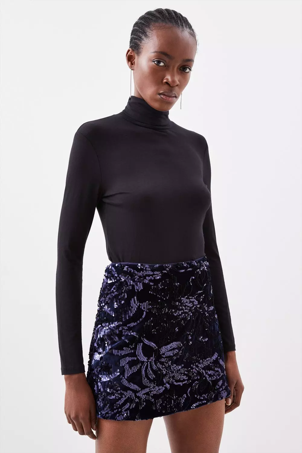 Velvet Sequin Woven Low Rise Mini Skirt | Karen Millen