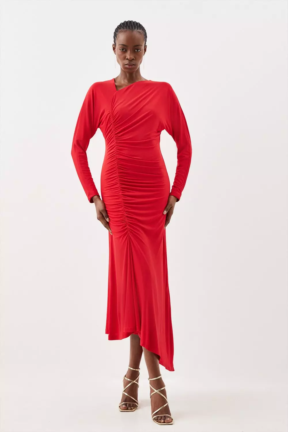 Jersey Crepe Ruched Long Sleeve Maxi Dress Karen Millen