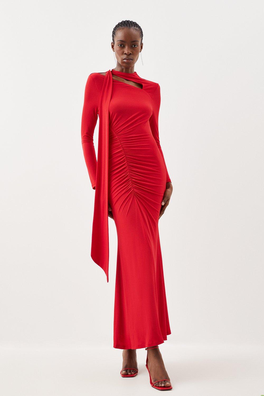 Red long discount sleeve maxi dress