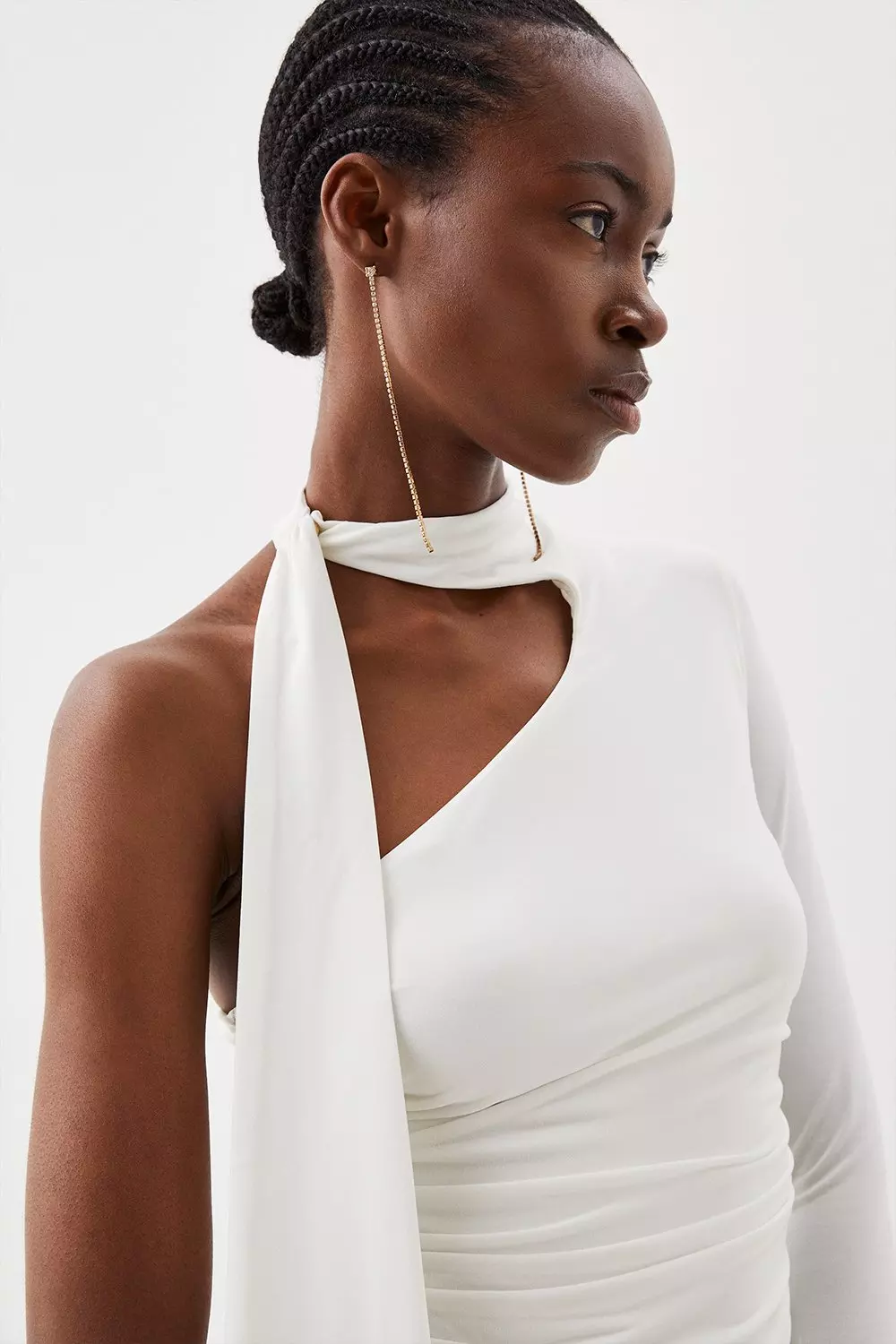 Buy Karen Millen Draped Shoulder Trim Jersey Bodysuit Top In Ivory