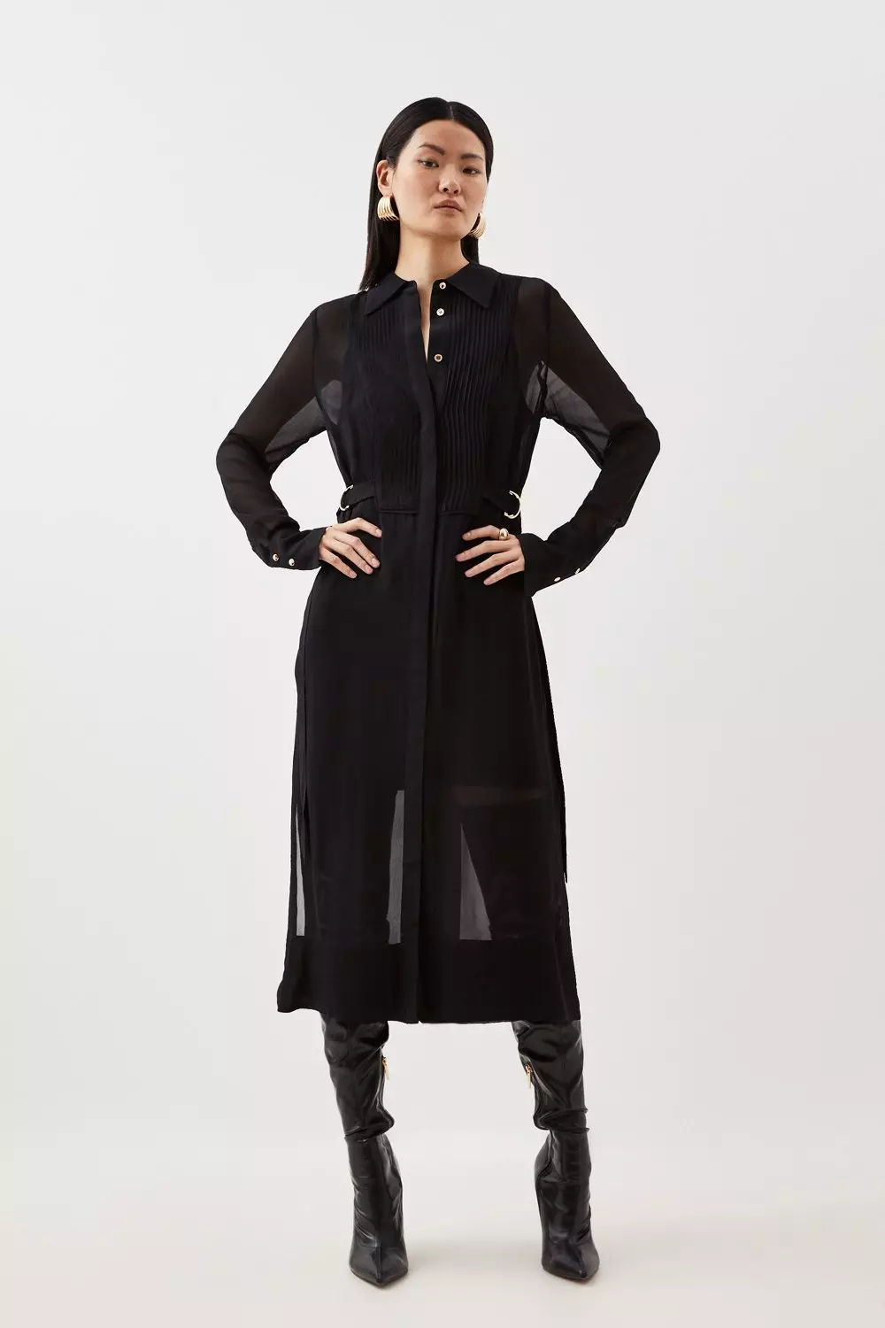 Petite Viscose Pintuck Shirt Midi Dress Karen Millen