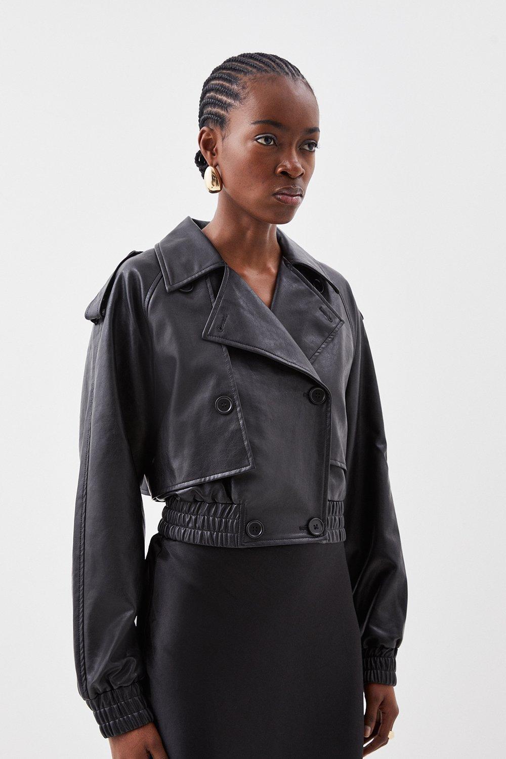 Faux Leather Tailored Bomber Mac Jacket | Karen Millen