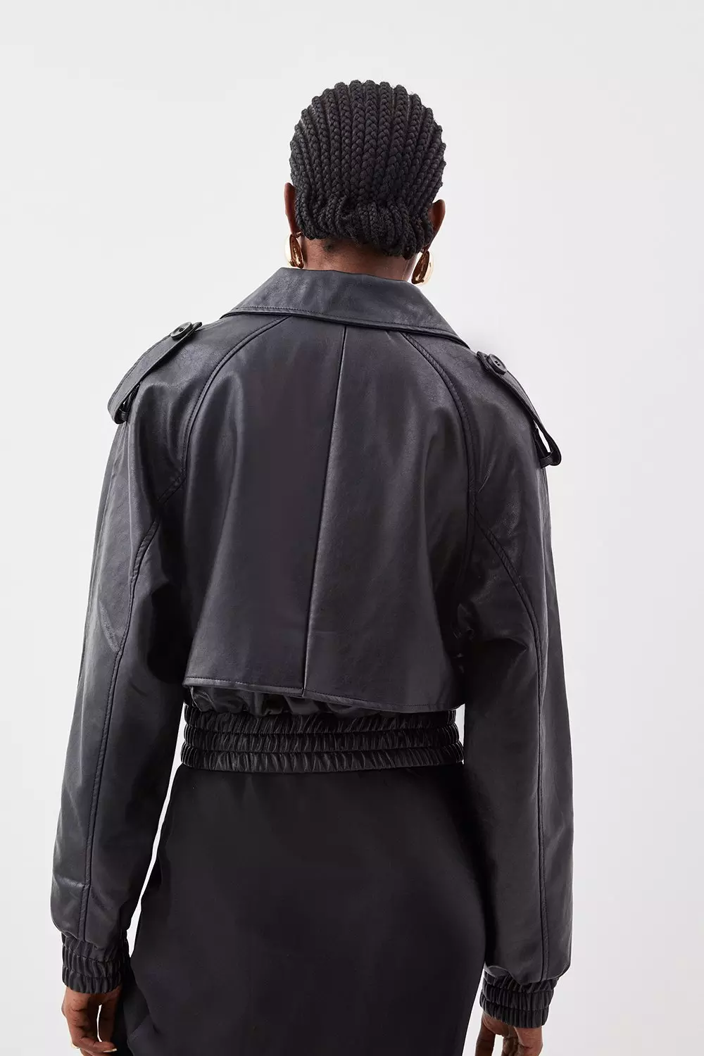 Faux Leather Cropped Bomber Jacket