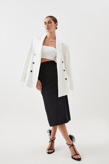 Black Italian Structured Jersey Midi Skirt