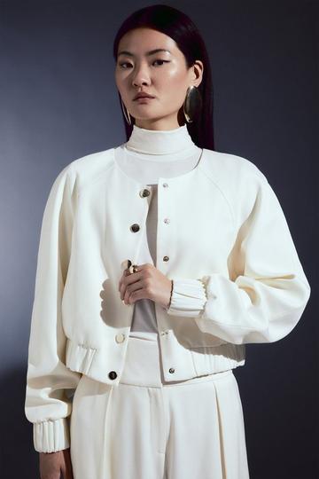 Tailored Compact Stretch Cropped Bomber Jacket ivory