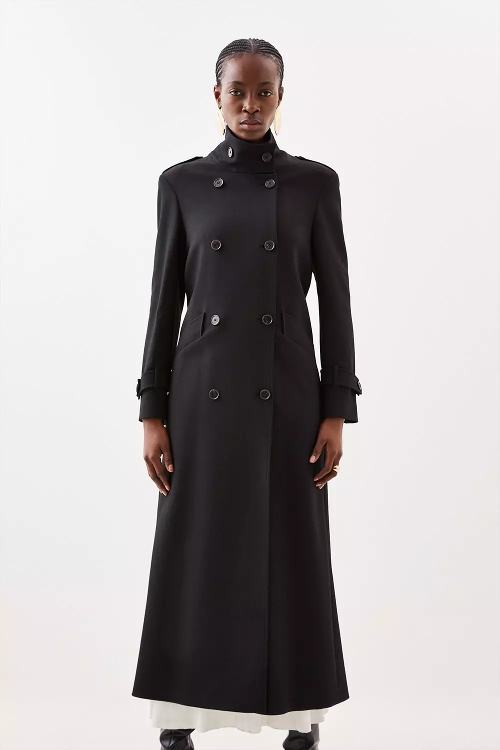 Compact Stretch Belted Double Breasted Maxi Tailored Coat