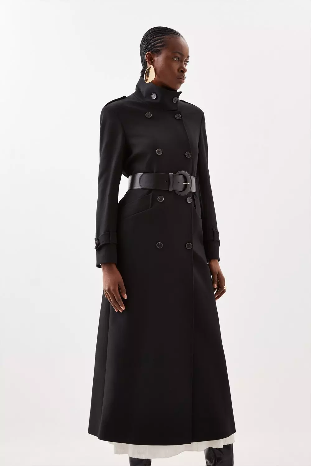 Compact Stretch Belted Double Breasted Maxi Coat | Karen Millen