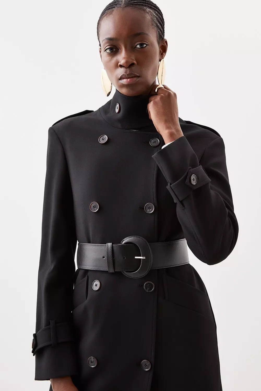 Compact Stretch Belted Double Breasted Maxi Coat | Karen Millen