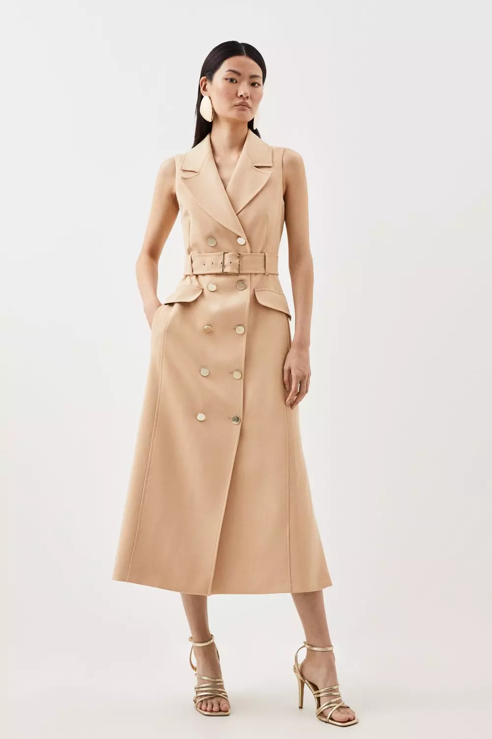 Compact Stretch Belted Double Breasted Maxi Coat | Karen Millen