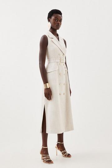 Tailored Double Breasted Belted Midi Dress natural