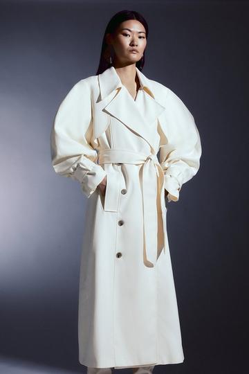 Tailored Relaxed Belted Trench Coat ivory