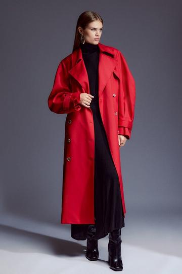 Red Tailored Relaxed Belted Trench Coat