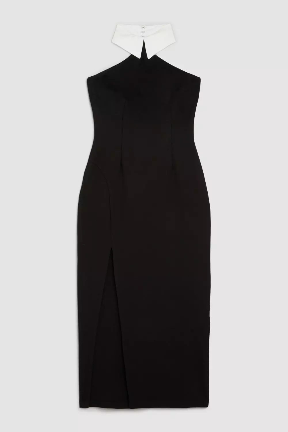 Jersey Ponte Tie Collar Detail Split Maxi Dress | Karen Millen