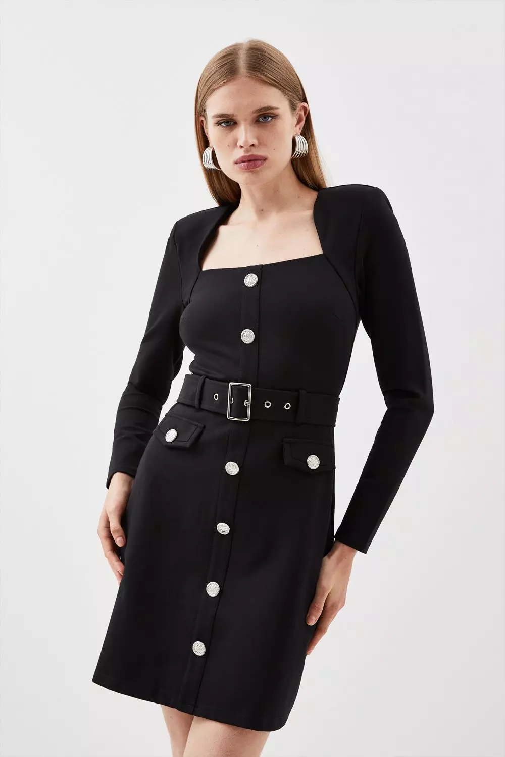 Karen millen black shop long sleeve dress