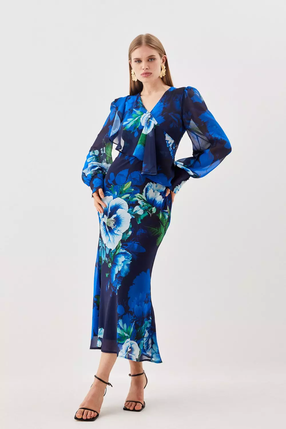 Karen millen blue ruffle hot sale dress