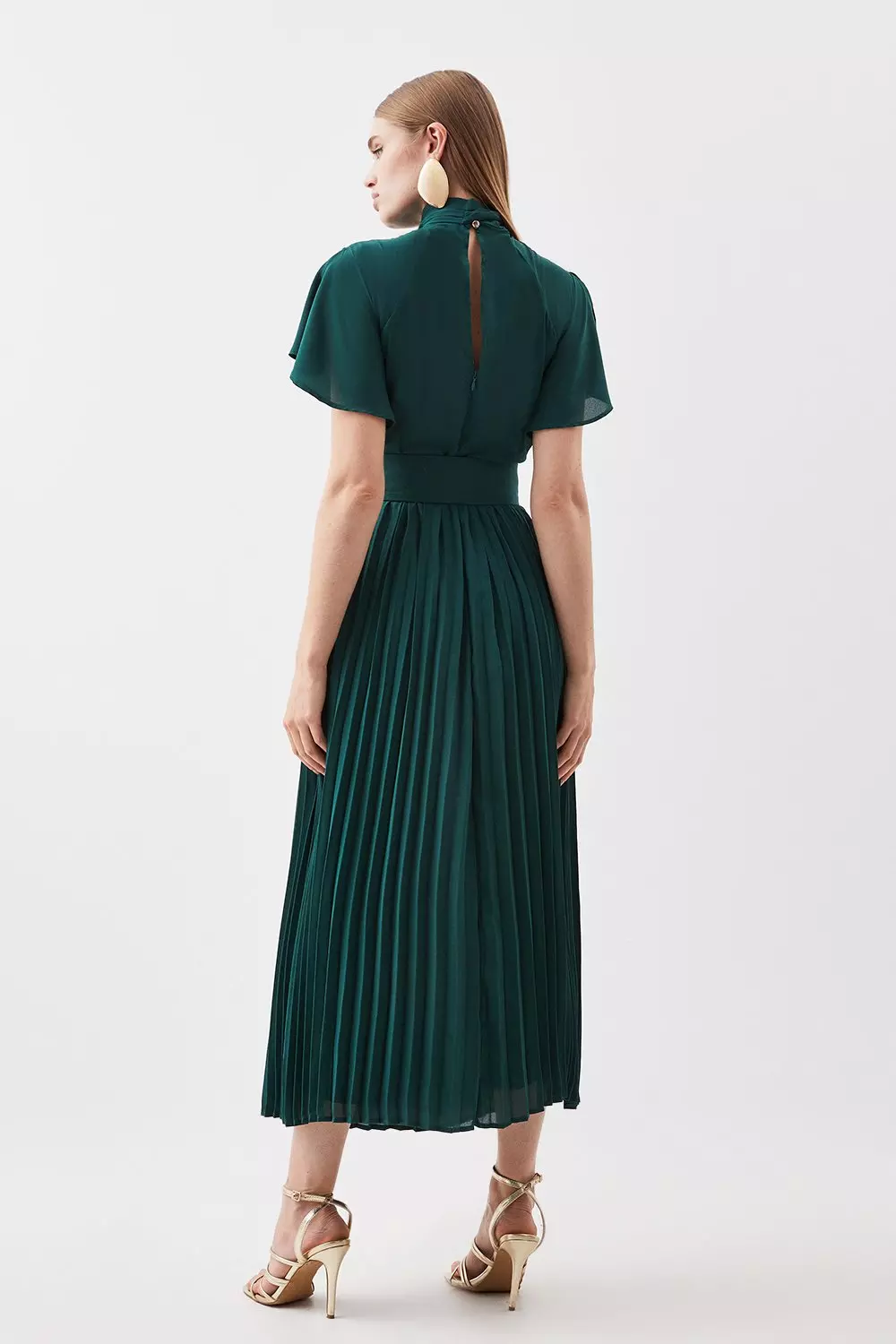 Karen millen green pleated hot sale dress