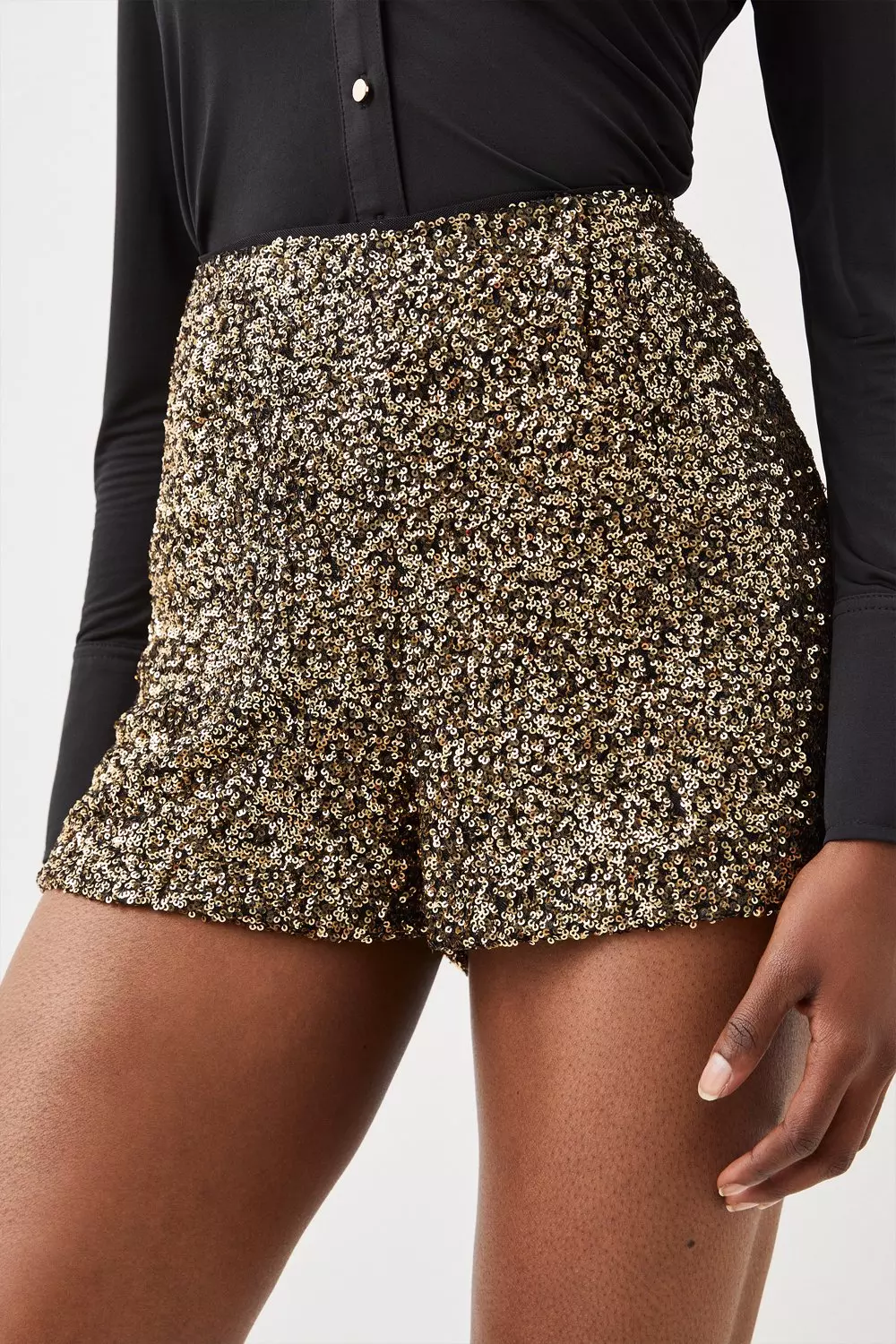 Sequin High Waisted Woven Shorts | Karen Millen