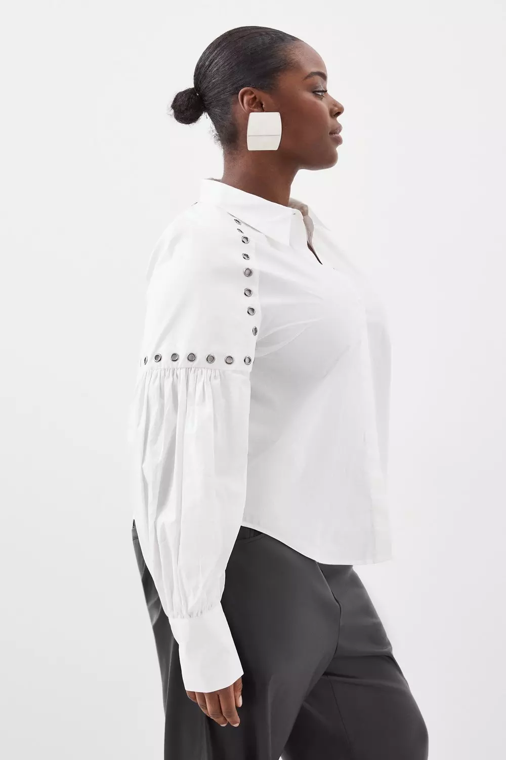 Plus Size Cotton Eyelet Long Sleeve Woven Shirt | Karen Millen