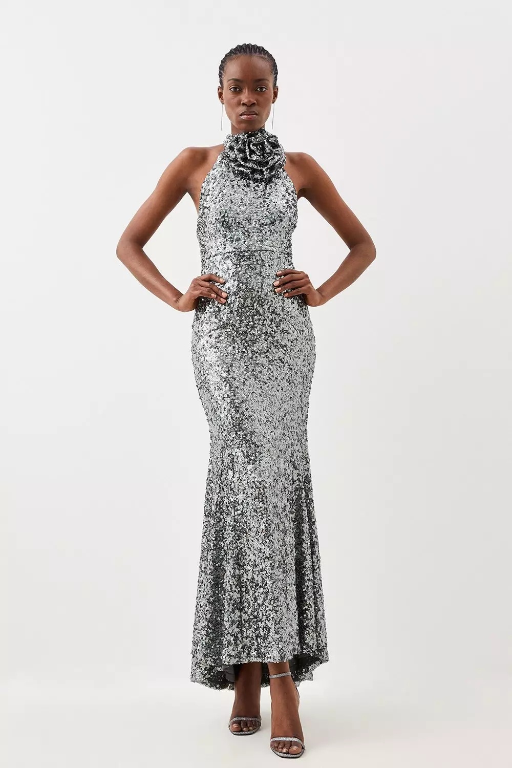 Sequin long dress with split sale