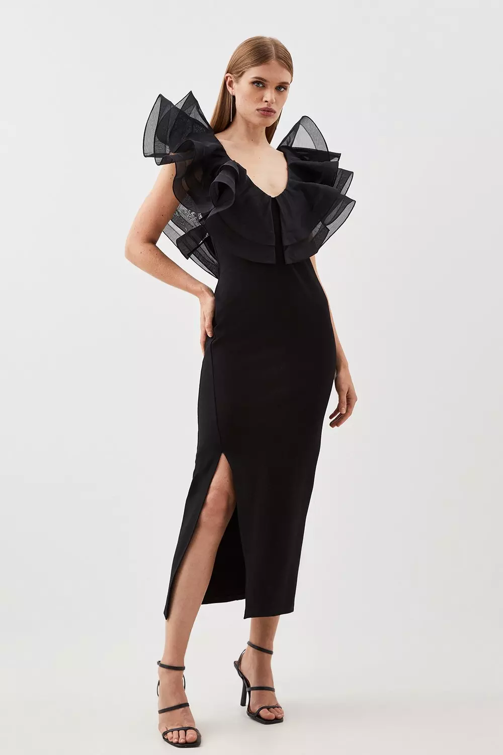 Karen millen ruffle outlet detail dress