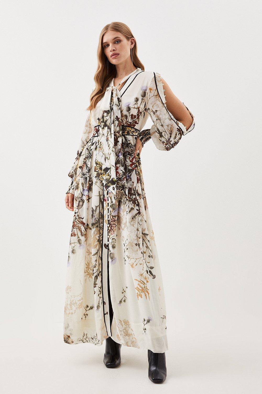 Lydia Millen Petite Viscose Floral Boarder Print Maxi Dress | Karen Millen