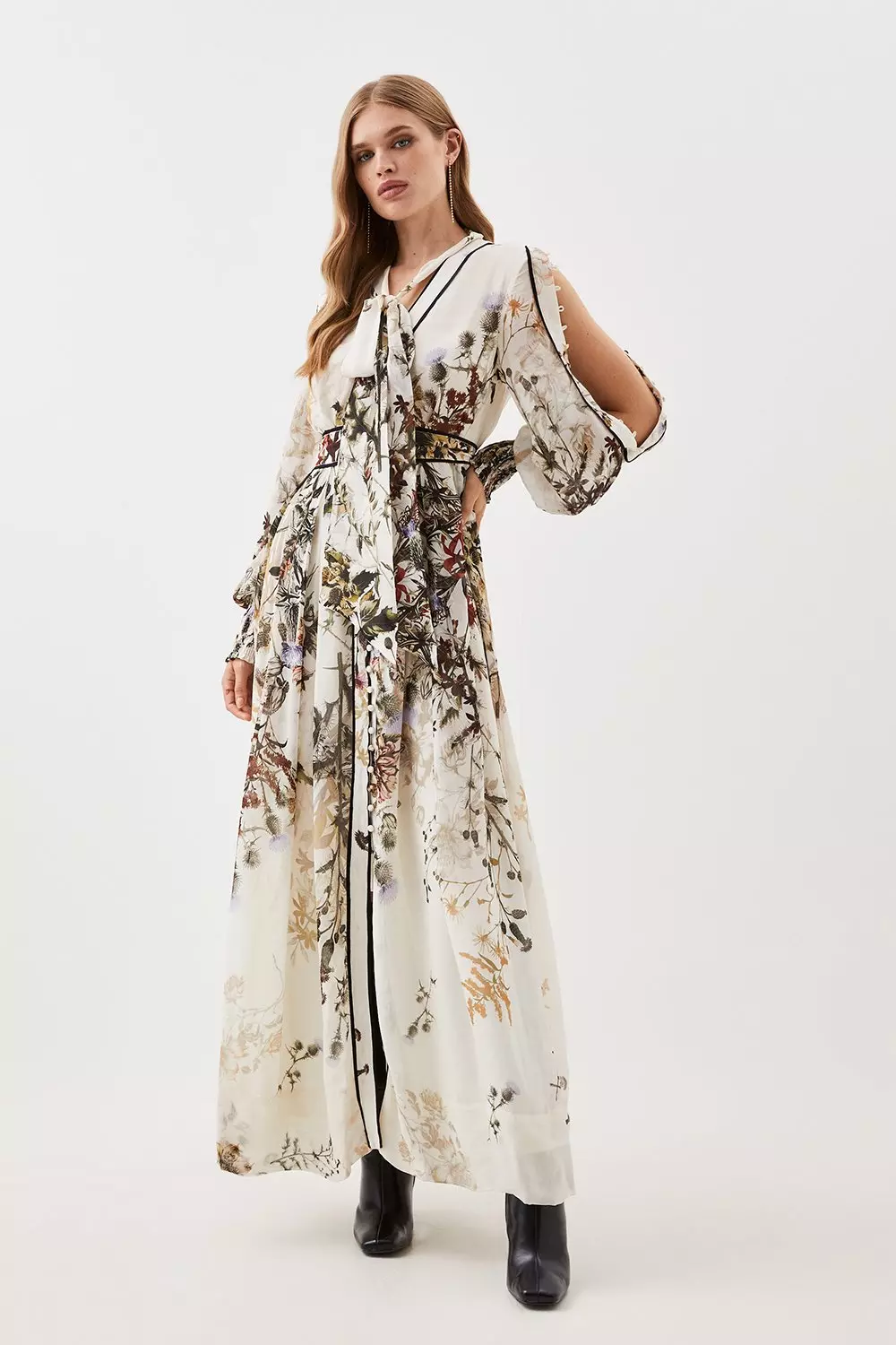 Floral Border Print Maxi Dress