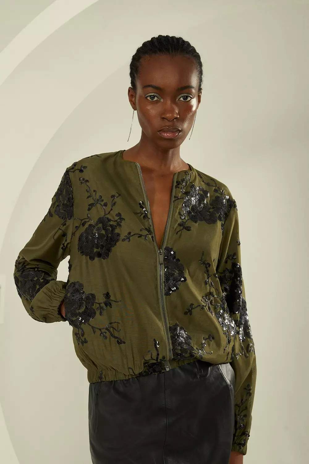 Green floral 2025 bomber jacket