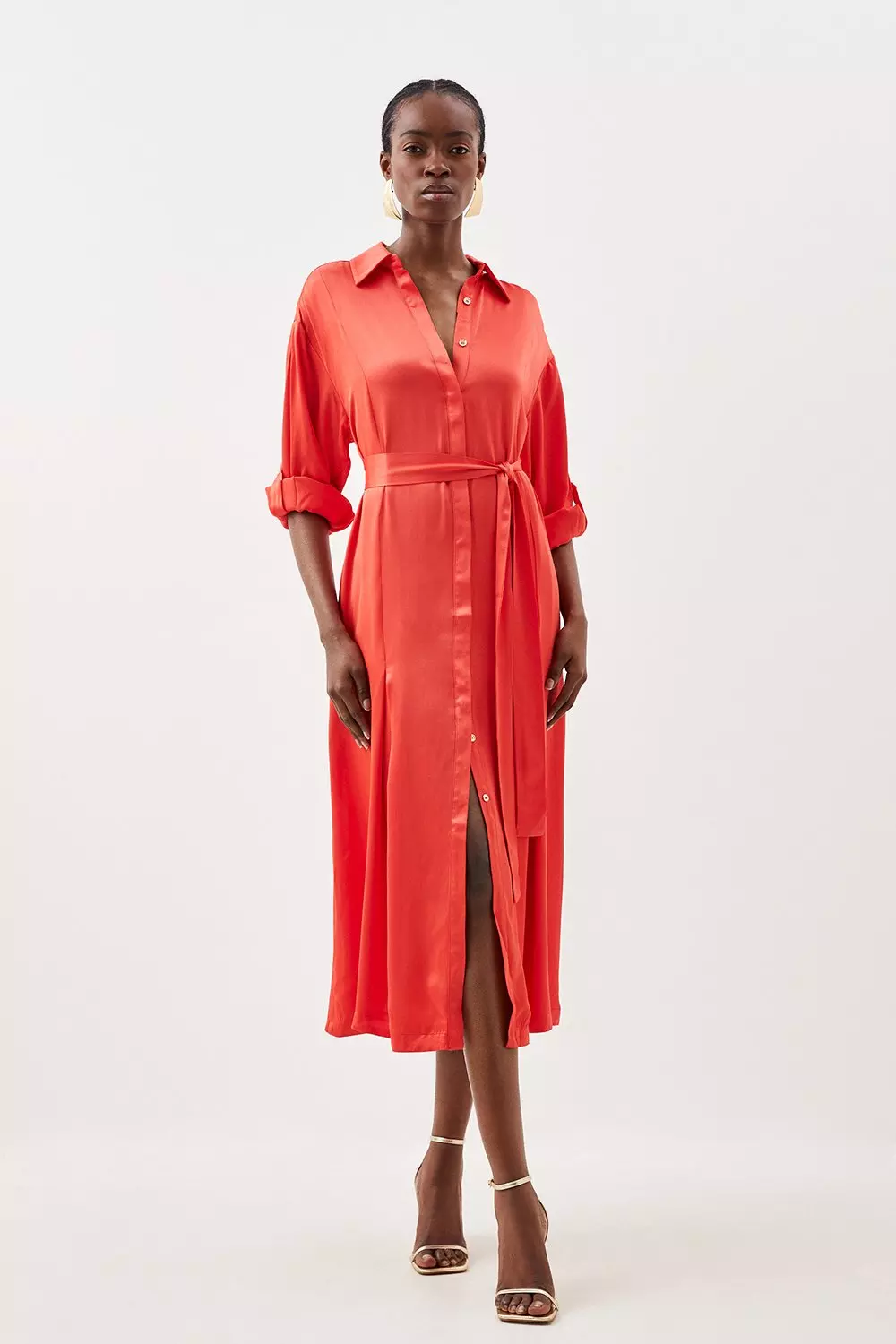 Red midi hot sale shirt dress